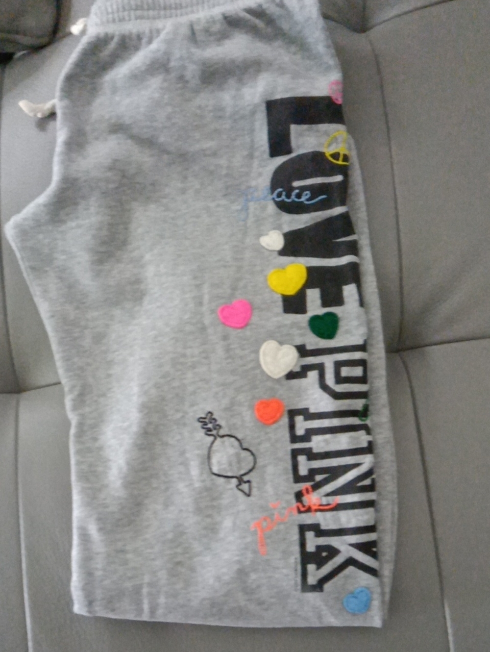 RARE Victoria's Secret PINK Gray Joggers with Unique Decorative Heart Design